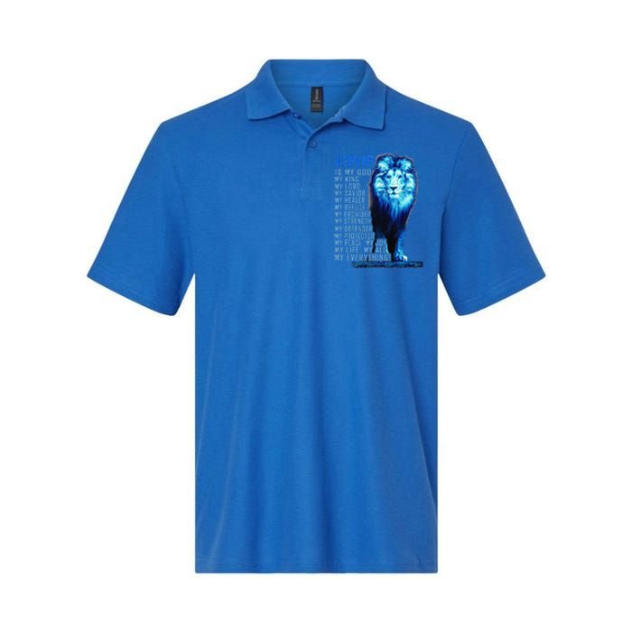 Jesus Is My God King My Lord My Savior Blue Lion Christian Softstyle Adult Sport Polo