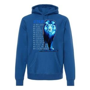 Jesus Is My God King My Lord My Savior Blue Lion Christian Premium Hoodie