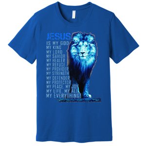 Jesus Is My God King My Lord My Savior Blue Lion Christian Premium T-Shirt