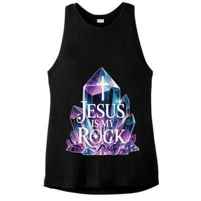 Jesus Is My Rock Religious Christian Biblical Ladies PosiCharge Tri-Blend Wicking Tank
