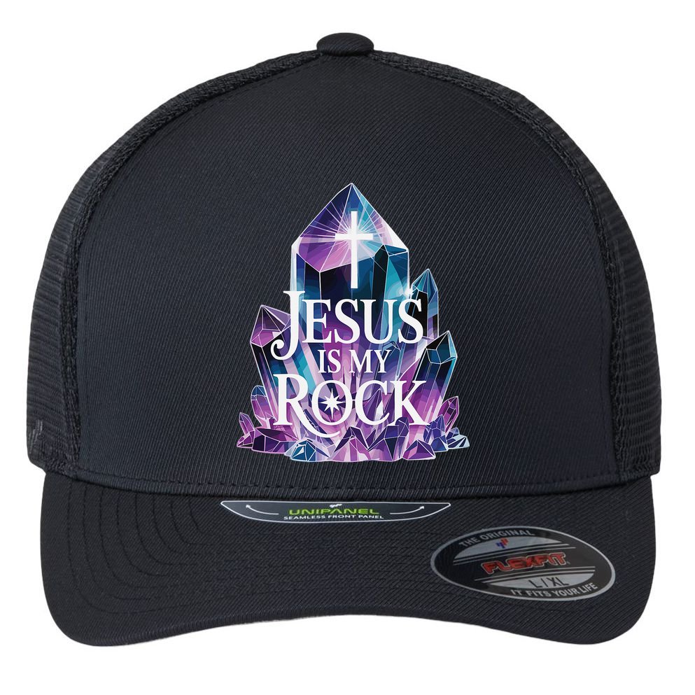 Jesus Is My Rock Religious Christian Biblical Flexfit Unipanel Trucker Cap