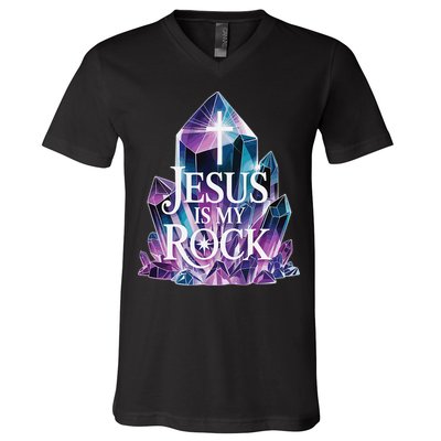 Jesus Is My Rock Religious Christian Biblical V-Neck T-Shirt