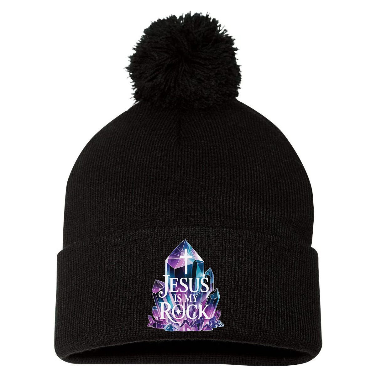 Jesus Is My Rock Religious Christian Biblical Pom Pom 12in Knit Beanie