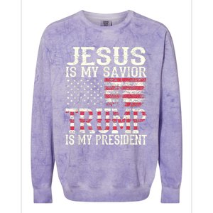 Jesus Is My Savior Trump Is My President 2024 Christian Colorblast Crewneck Sweatshirt