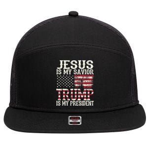 Jesus Is My Savior Trump Is My President 2024 Christian 7 Panel Mesh Trucker Snapback Hat