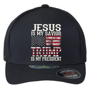 Jesus Is My Savior Trump Is My President 2024 Christian Flexfit Unipanel Trucker Cap