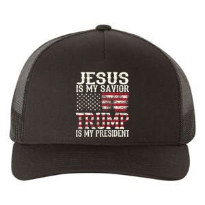 Jesus Is My Savior Trump Is My President 2024 Christian Yupoong Adult 5-Panel Trucker Hat