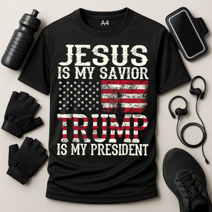Jesus Is My Savior Trump Is My President 2024 Christian Cooling Performance Crew T-Shirt