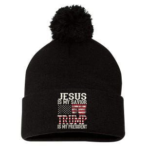 Jesus Is My Savior Trump Is My President 2024 Christian Pom Pom 12in Knit Beanie