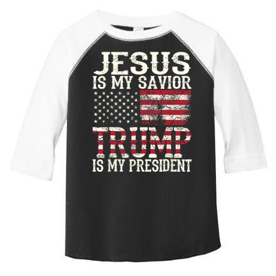 Jesus Is My Savior Trump Is My President 2024 Christian Toddler Fine Jersey T-Shirt