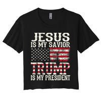 Jesus Is My Savior Trump Is My President 2024 Christian Women's Crop Top Tee