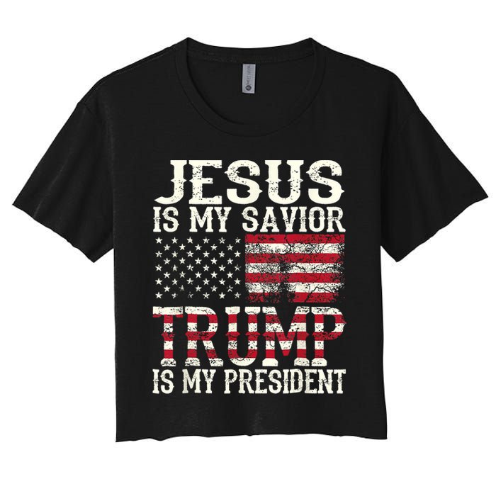 Jesus Is My Savior Trump Is My President 2024 Christian Women's Crop Top Tee