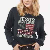 Jesus Is My Savior Trump Is My President 2024 Christian Cropped Pullover Crew