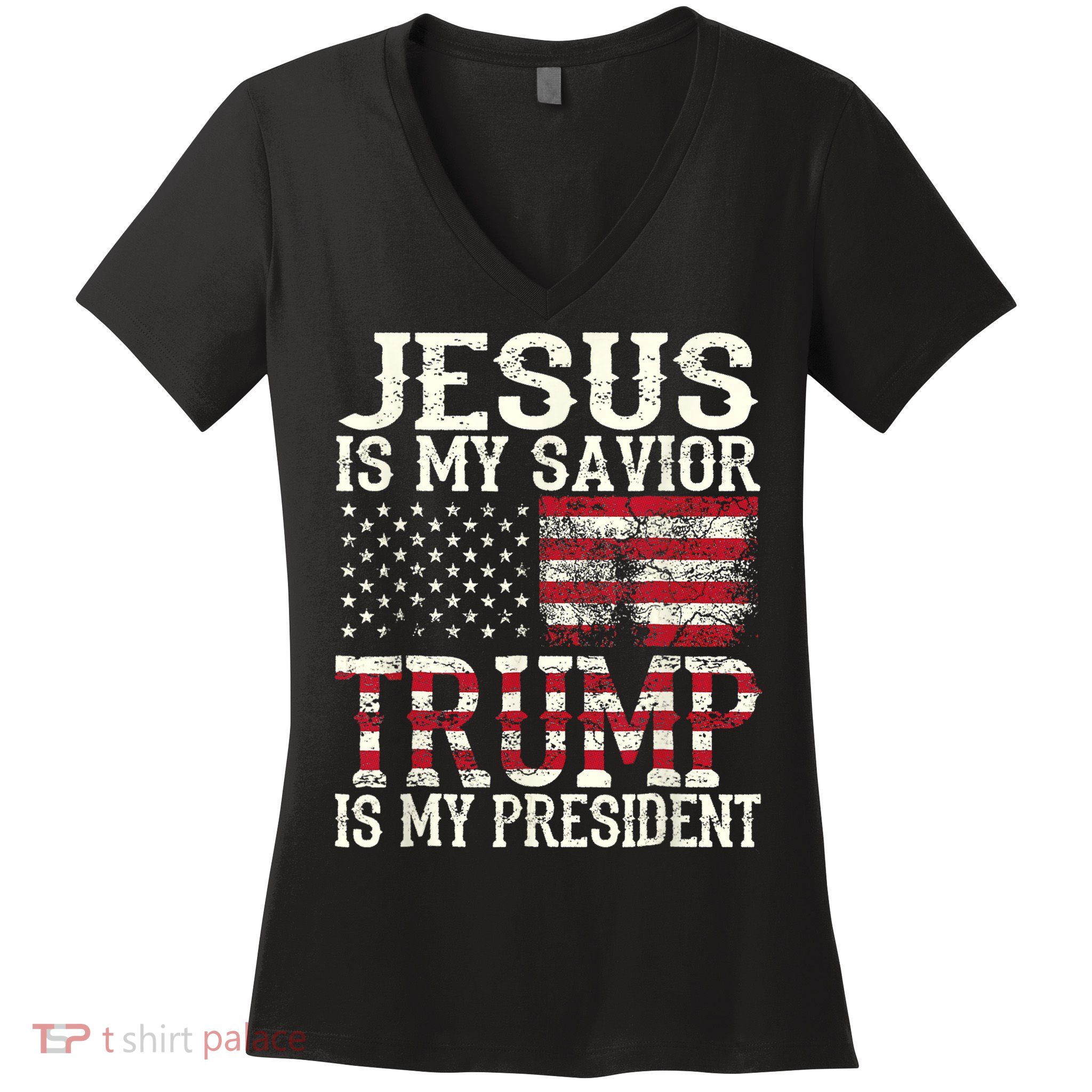 Jesus Is My Savior Trump Is My President 2024 Christian Women's V-Neck T-Shirt