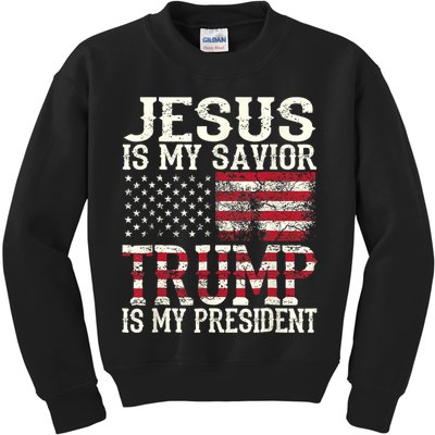 Jesus Is My Savior Trump Is My President 2024 Christian Kids Sweatshirt