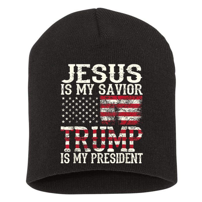 Jesus Is My Savior Trump Is My President 2024 Christian Short Acrylic Beanie