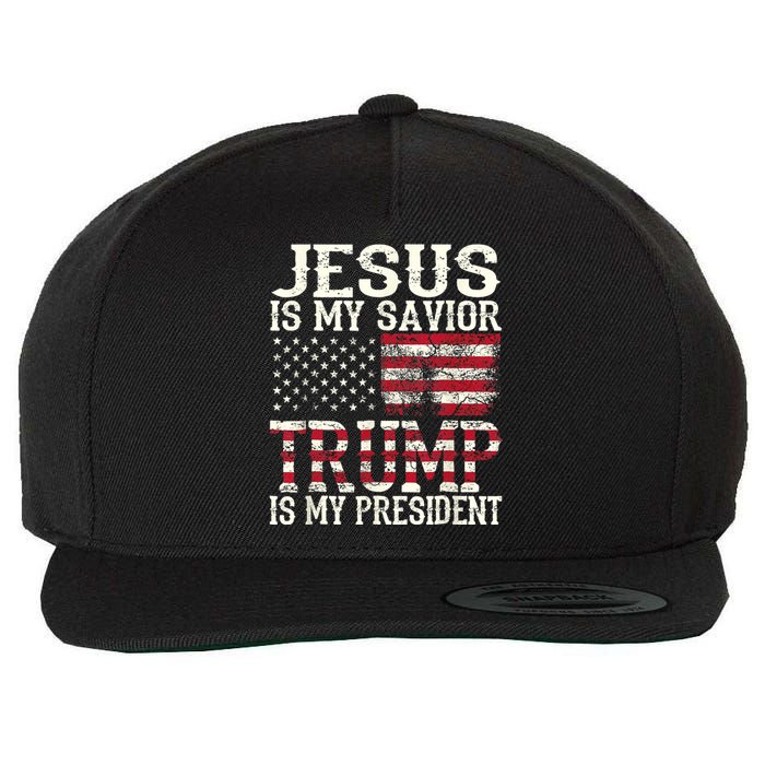 Jesus Is My Savior Trump Is My President 2024 Christian Wool Snapback Cap