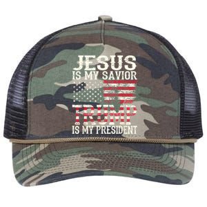 Jesus Is My Savior Trump Is My President 2024 Christian Retro Rope Trucker Hat Cap