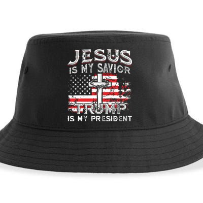 Jesus Is My Savior Trump Is My President American Flag Sustainable Bucket Hat