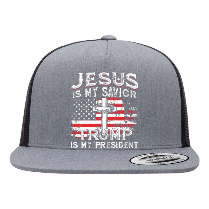 Jesus Is My Savior Trump Is My President American Flag Flat Bill Trucker Hat