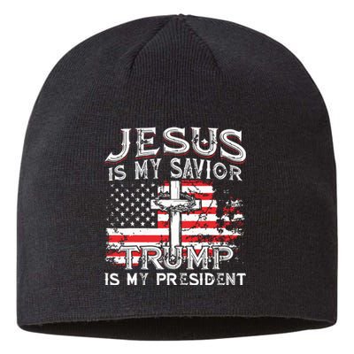 Jesus Is My Savior Trump Is My President American Flag Sustainable Beanie