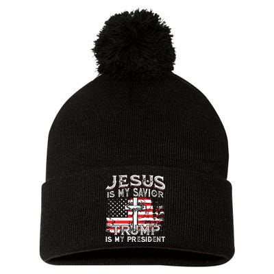 Jesus Is My Savior Trump Is My President American Flag Pom Pom 12in Knit Beanie