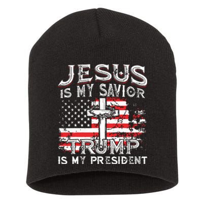 Jesus Is My Savior Trump Is My President American Flag Short Acrylic Beanie