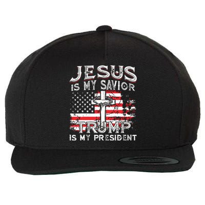 Jesus Is My Savior Trump Is My President American Flag Wool Snapback Cap