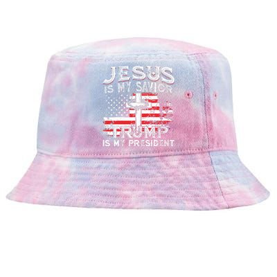 Jesus Is My Savior Trump Is My President American Flag Tie-Dyed Bucket Hat