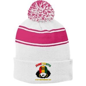 Juneteenth Is My Independence Day Black Melanin  Stripe Pom Pom Beanie