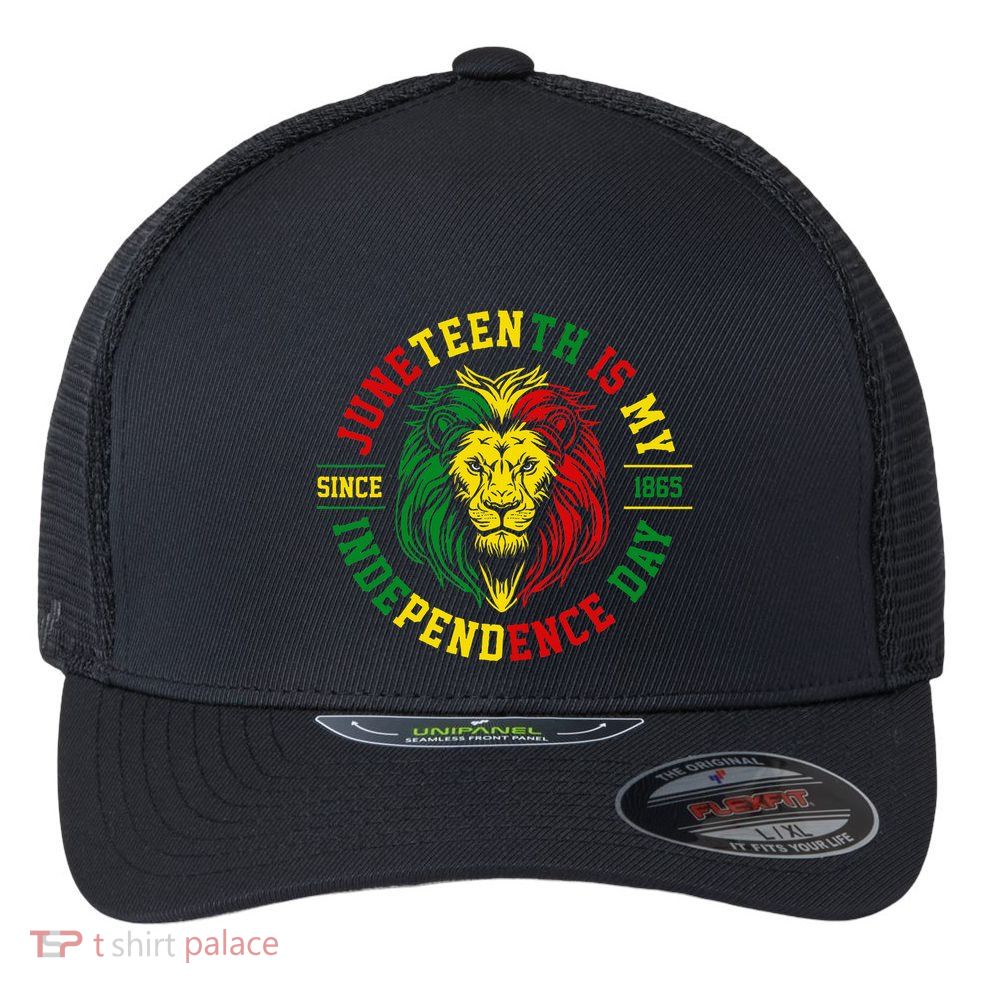 Juneteenth Is My Independence Day Lion Free Ish Flexfit Unipanel Trucker Cap