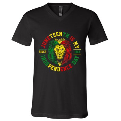 Juneteenth Is My Independence Day Lion Free Ish V-Neck T-Shirt