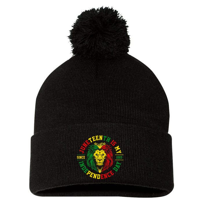 Juneteenth Is My Independence Day Lion Free Ish Pom Pom 12in Knit Beanie