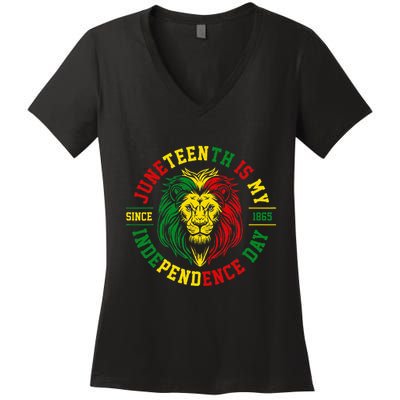 Juneteenth Is My Independence Day Lion Free Ish Women's V-Neck T-Shirt