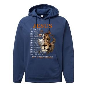 Jesus Is My God King Lord Savior Healer RefugeProvider Performance Fleece Hoodie