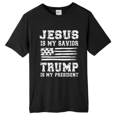 Jesus Is My Savior Trump Is My President Usa Flag Design Tall Fusion ChromaSoft Performance T-Shirt