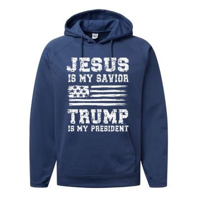 Jesus Is My Savior Trump Is My President Usa Flag Design Performance Fleece Hoodie