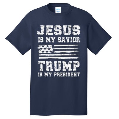 Jesus Is My Savior Trump Is My President Usa Flag Design Tall T-Shirt