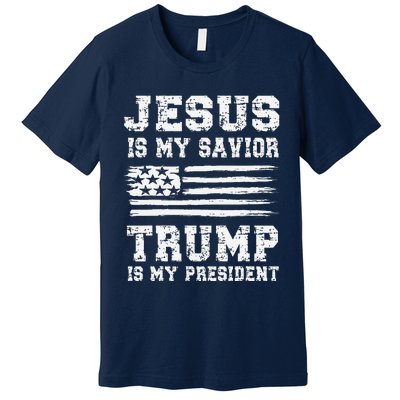 Jesus Is My Savior Trump Is My President Usa Flag Design Premium T-Shirt