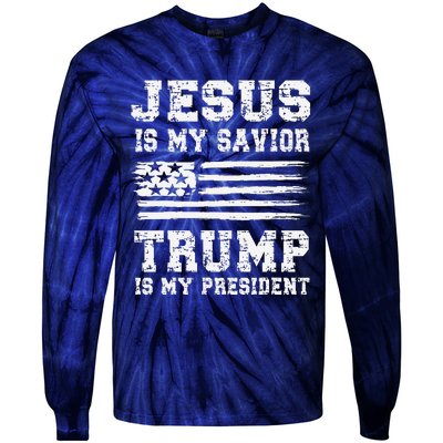 Jesus Is My Savior Trump Is My President Usa Flag Design Tie-Dye Long Sleeve Shirt