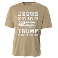 Jesus Is My Savior Trump Is My President Usa Flag Design Cooling Performance Crew T-Shirt