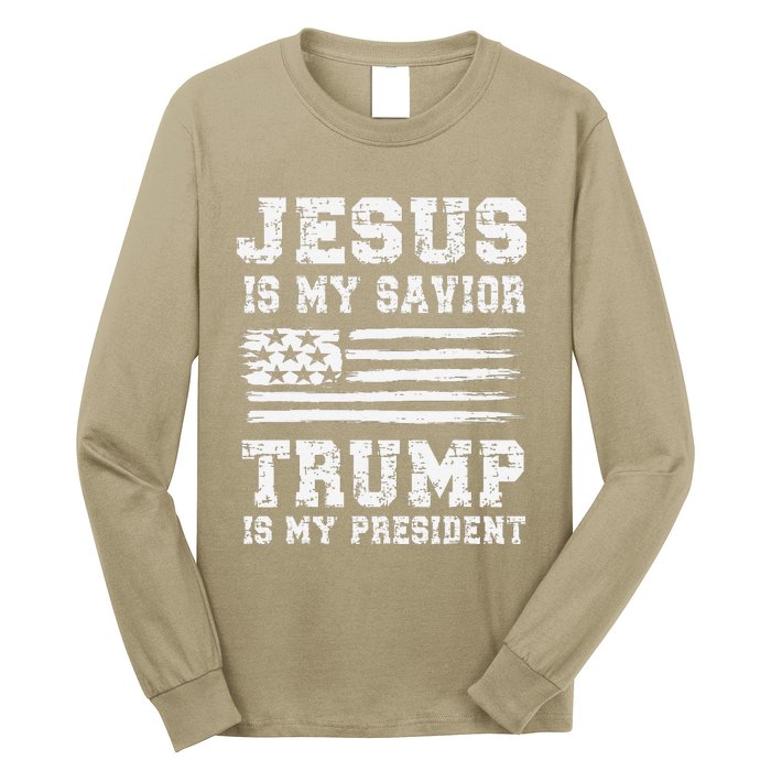 Jesus Is My Savior Trump Is My President Usa Flag Design Long Sleeve Shirt