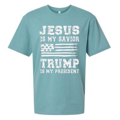 Jesus Is My Savior Trump Is My President Usa Flag Design Sueded Cloud Jersey T-Shirt