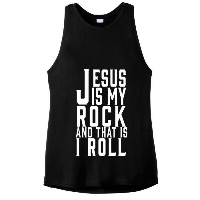 Jesus Is My Rock And Thats How I Roll Ladies PosiCharge Tri-Blend Wicking Tank