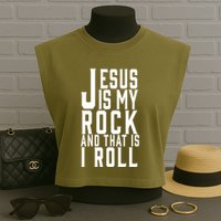 Jesus Is My Rock And Thats How I Roll Garment-Dyed Women's Muscle Tee