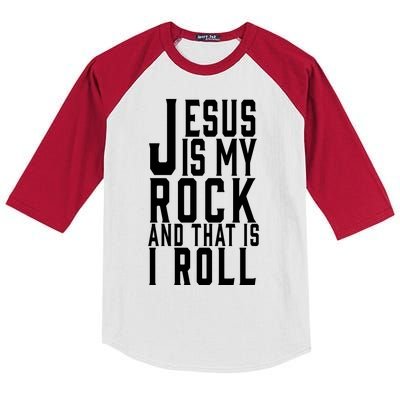 Jesus Is My Rock And Thats How I Roll Kids Colorblock Raglan Jersey