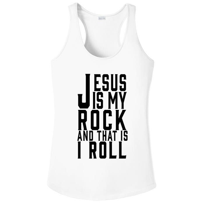 Jesus Is My Rock And Thats How I Roll Ladies PosiCharge Competitor Racerback Tank