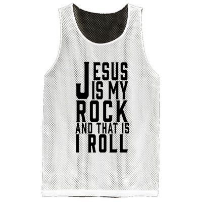 Jesus Is My Rock And Thats How I Roll Mesh Reversible Basketball Jersey Tank