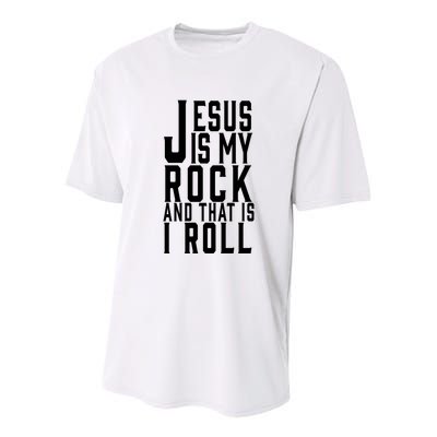 Jesus Is My Rock And Thats How I Roll Youth Performance Sprint T-Shirt