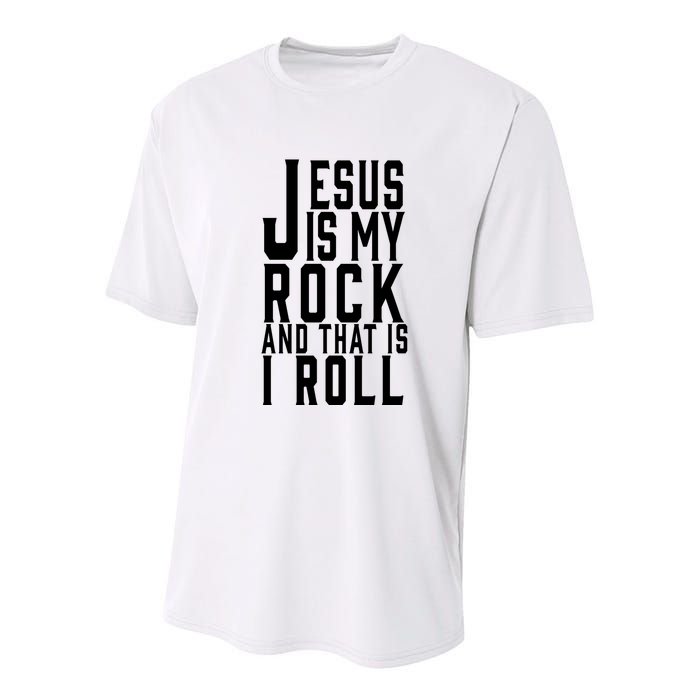 Jesus Is My Rock And Thats How I Roll Youth Performance Sprint T-Shirt